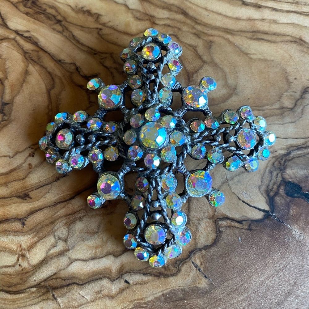 Vintage Rhinestone Snowflake Brooch